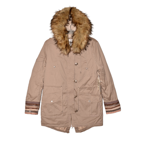 BOUNDLESS‎ NORTH NEW $179 Faux Fur Hooded Anorak Coat in Truffle Small - Picture 1 of 4
